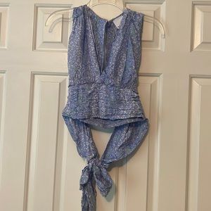 Purple, low cut, flowery summer top